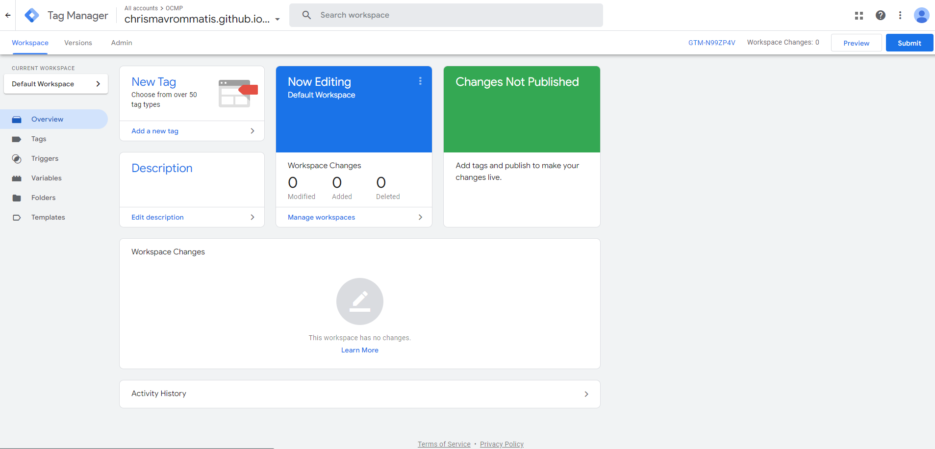 Container Overview Screen