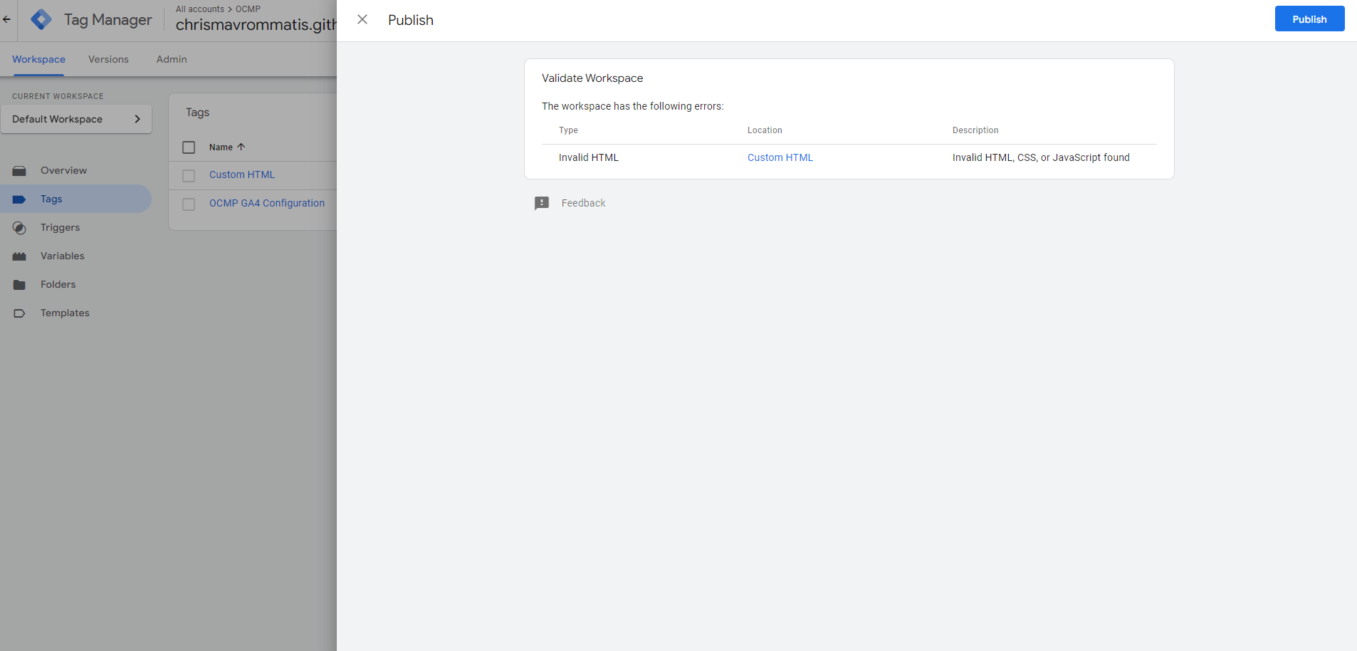 Publishing Changes - Step 03 - Publish Has Errors